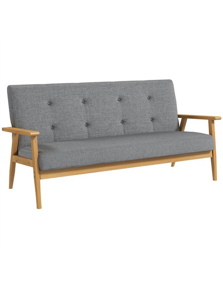 HOMCOM 3 Seater Sofa Modern Linen Fabric Upholstery Tufted Couch with Rubberwood Legs for Living Room and Kitchen, 155cm, Dark G