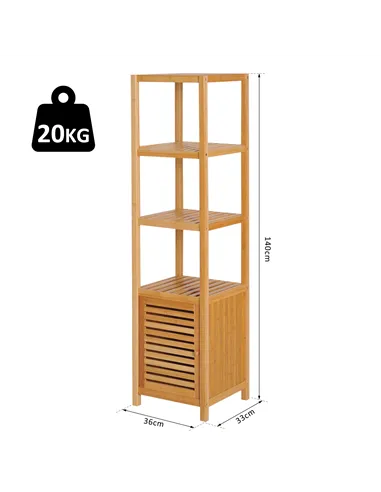 HOMCOM 140cm Tall Bathroom Cabinet, Freestanding Storage Unit w/ 3 Shelves, Utility Organiser Cupboard for Home Kitchen
