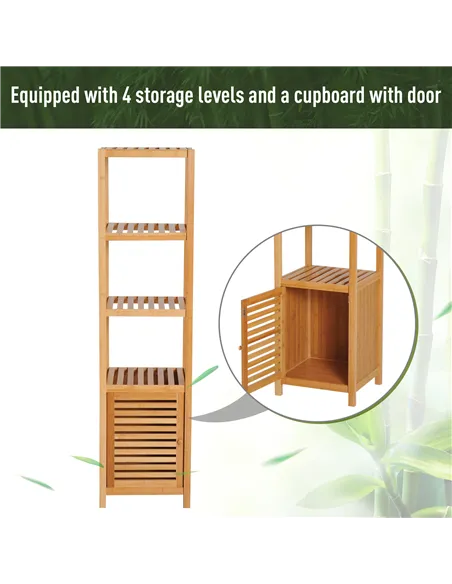HOMCOM 140cm Tall Bathroom Cabinet, Freestanding Storage Unit w/ 3 Shelves, Utility Organiser Cupboard for Home Kitchen