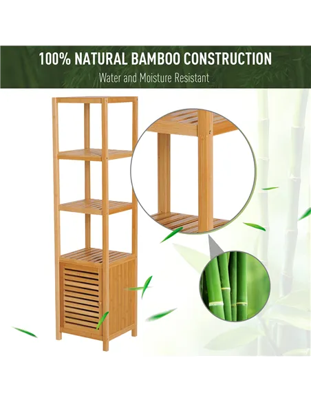 HOMCOM 140cm Tall Bathroom Cabinet, Freestanding Storage Unit w/ 3 Shelves, Utility Organiser Cupboard for Home Kitchen