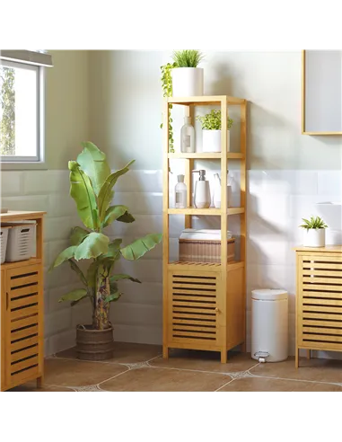 HOMCOM 140cm Tall Bathroom Cabinet, Freestanding Storage Unit w/ 3 Shelves, Utility Organiser Cupboard for Home Kitchen