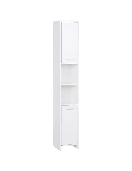 HOMCOM Bathroom Floor Storage Cabinet Slim Tallboy w/ Door Cupboard & Shelves For Living Room, Bedroom, Hallway White