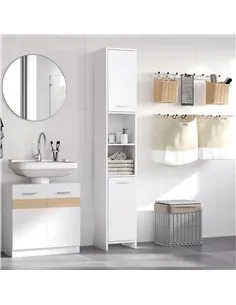 HOMCOM Bathroom Floor Storage Cabinet Slim Tallboy w/ Door Cupboard & Shelves For Living Room, Bedroom, Hallway White 2