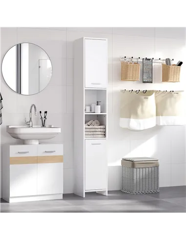 HOMCOM Bathroom Floor Storage Cabinet Slim Tallboy w/ Door Cupboard & Shelves For Living Room, Bedroom, Hallway White