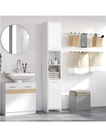 HOMCOM Bathroom Floor Storage Cabinet Slim Tallboy w/ Door Cupboard & Shelves For Living Room, Bedroom, Hallway White