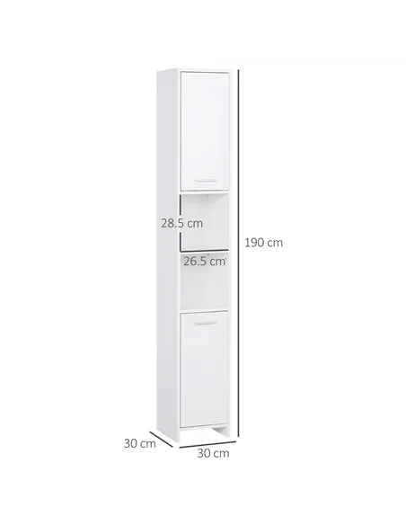 HOMCOM Bathroom Floor Storage Cabinet Slim Tallboy w/ Door Cupboard & Shelves For Living Room, Bedroom, Hallway White