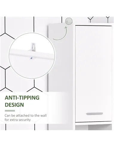 HOMCOM Bathroom Floor Storage Cabinet Slim Tallboy w/ Door Cupboard & Shelves For Living Room, Bedroom, Hallway White