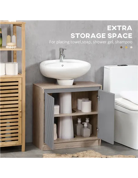 HOMCOM Under Sink Storage Cabinet Floor Standing Cupboard w/ Adjustable Shelf Bathroom Cabinet 2 Doors Versatile Style Grey