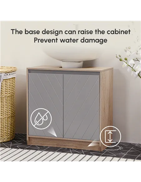 HOMCOM Under Sink Storage Cabinet Floor Standing Cupboard w/ Adjustable Shelf Bathroom Cabinet 2 Doors Versatile Style Grey