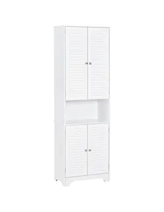 HOMCOM Tall Freestanding Bathroom Cabinet Retro Shutters w/ 3 Compartments Shelves Elevated Base Narrow Organiser White 60L x 30
