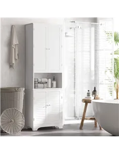 HOMCOM Tall Freestanding Bathroom Cabinet Retro Shutters w/ 3 Compartments Shelves Elevated Base Narrow Organiser White 60L x 30 2