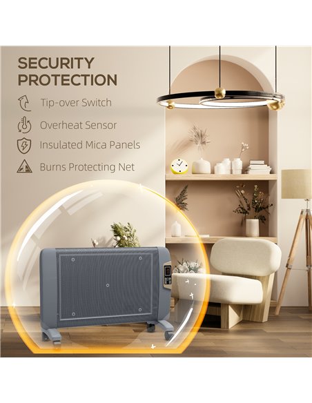 HOMCOM Mica Electric Space Heater, Portable Heater for Home with 2 Heat Settings, Living Room, Study, Garage, Adjustable Tempera