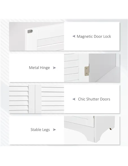 HOMCOM Tall Freestanding Bathroom Cabinet Retro Shutters w/ 3 Compartments Shelves Elevated Base Narrow Organiser White 60L x 30