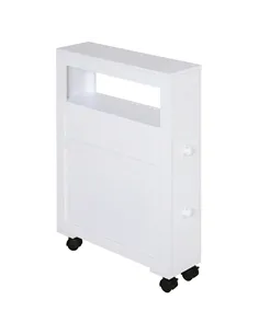 HOMCOM 72x16cm Narrow Bathroom Storage Unit w/ 2 Drawers Open Top 4 Wheels Slimline Modern Rolling Home Organisation