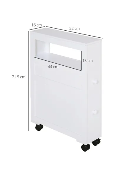 HOMCOM 72x16cm Narrow Bathroom Storage Unit w/ 2 Drawers Open Top 4 Wheels Slimline Modern Rolling Home Organisation