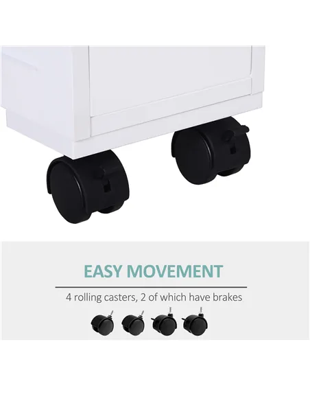 HOMCOM 72x16cm Narrow Bathroom Storage Unit w/ 2 Drawers Open Top 4 Wheels Slimline Modern Rolling Home Organisation