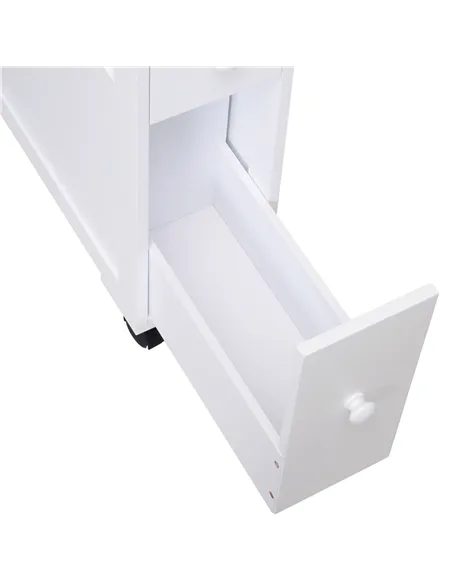 HOMCOM 72x16cm Narrow Bathroom Storage Unit w/ 2 Drawers Open Top 4 Wheels Slimline Modern Rolling Home Organisation