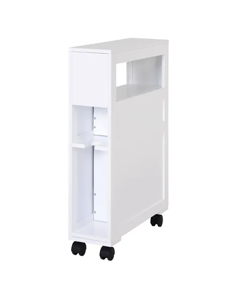 HOMCOM 72x16cm Narrow Bathroom Storage Unit w/ 2 Drawers Open Top 4 Wheels Slimline Modern Rolling Home Organisation