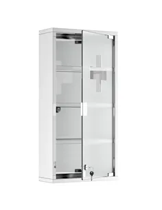 HOMCOM 4 Tier Stainless Steel Wall Mounted Medicine Cabinet Glass Lockable Door Storage Shelves Houseware Bathroom Furniture 60H