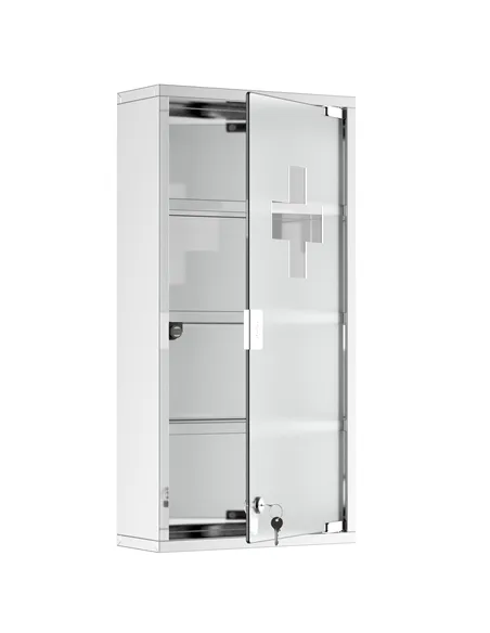 HOMCOM 4 Tier Stainless Steel Wall Mounted Medicine Cabinet Glass Lockable Door Storage Shelves Houseware Bathroom Furniture 60H