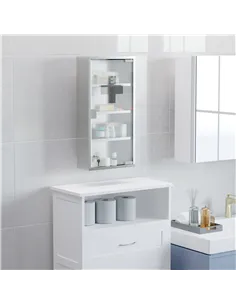 HOMCOM 4 Tier Stainless Steel Wall Mounted Medicine Cabinet Glass Lockable Door Storage Shelves Houseware Bathroom Furniture 60H 2