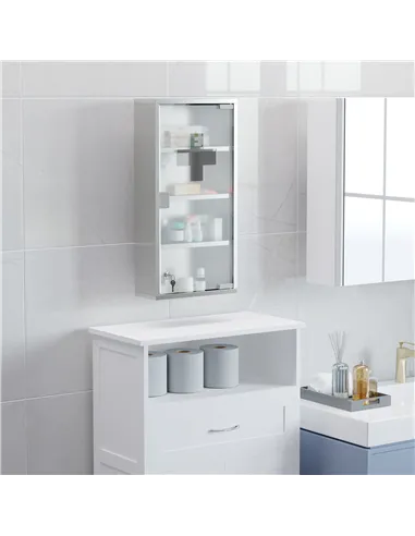 HOMCOM 4 Tier Stainless Steel Wall Mounted Medicine Cabinet Glass Lockable Door Storage Shelves Houseware Bathroom Furniture 60H