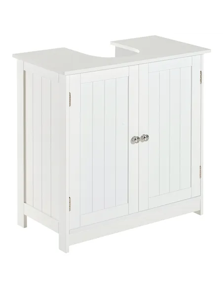 HOMCOM Under Sink Bathroom Storage Cabinet 2 Layers Vanity Unit Wooden - White
