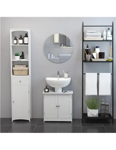 HOMCOM Under Sink Bathroom Storage Cabinet 2 Layers Vanity Unit Wooden - White