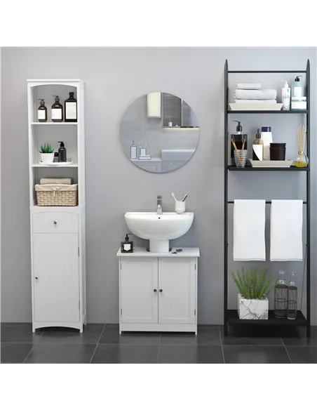HOMCOM Under Sink Bathroom Storage Cabinet 2 Layers Vanity Unit Wooden - White