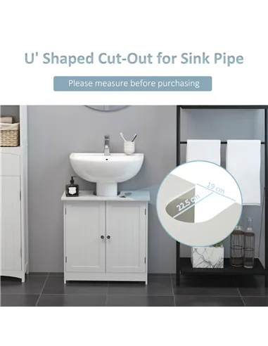 HOMCOM Under Sink Bathroom Storage Cabinet 2 Layers Vanity Unit Wooden - White