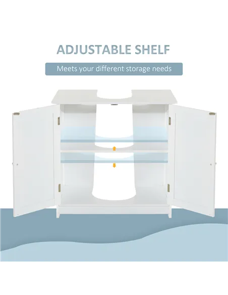 HOMCOM Under Sink Bathroom Storage Cabinet 2 Layers Vanity Unit Wooden - White