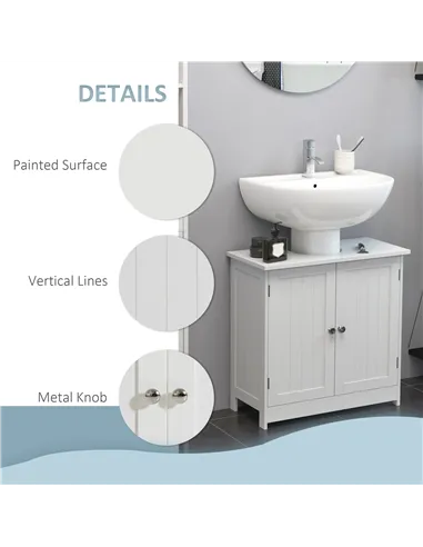 HOMCOM Under Sink Bathroom Storage Cabinet 2 Layers Vanity Unit Wooden - White