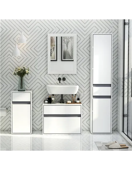 HOMCOM MDF Tri-Compartment Bathroom Storage Cabinet White
