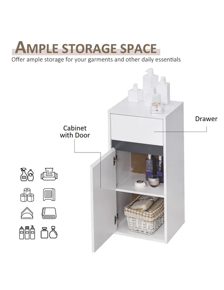 HOMCOM MDF Tri-Compartment Bathroom Storage Cabinet White