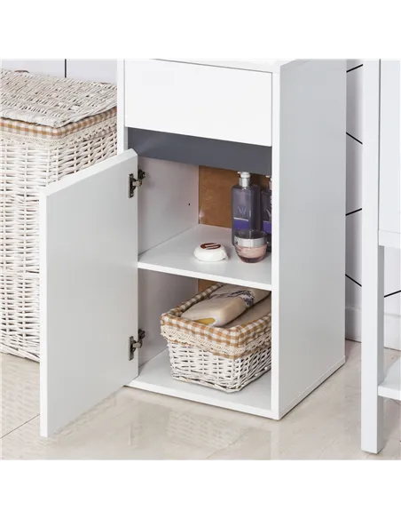 HOMCOM MDF Tri-Compartment Bathroom Storage Cabinet White