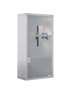 HOMCOM Stainless Steel wall mounted Medicine Cabinet with 2 Shelves + Security Glass Door Lockable 48 cm(H)