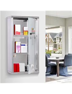 HOMCOM Stainless Steel wall mounted Medicine Cabinet with 2 Shelves + Security Glass Door Lockable 48 cm(H) 2