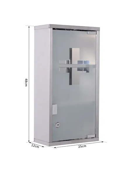 HOMCOM Stainless Steel wall mounted Medicine Cabinet with 2 Shelves + Security Glass Door Lockable 48 cm(H)