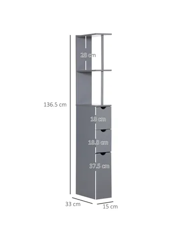 HOMCOM Tall Bathroom Cabinet, Freestanding Bathroom Storage Cabinet with 2-Tier Shelf and Drawers, Narrow Cupboard Storage Unit,