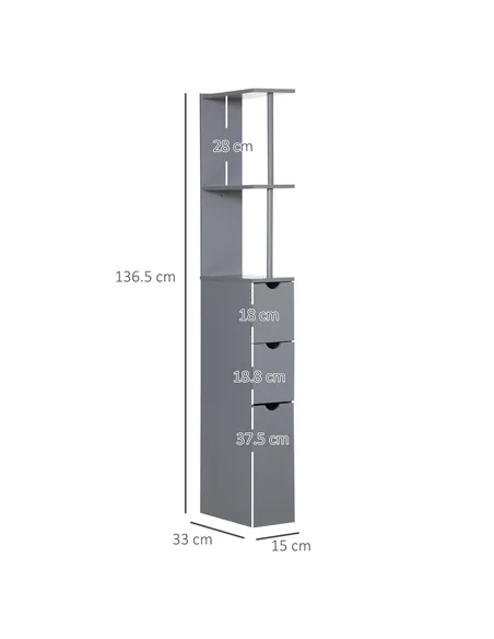 HOMCOM Tall Bathroom Cabinet, Freestanding Bathroom Storage Cabinet with 2-Tier Shelf and Drawers, Narrow Cupboard Storage Unit,