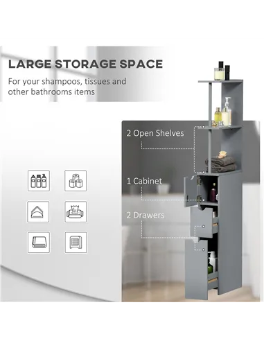 HOMCOM Tall Bathroom Cabinet, Freestanding Bathroom Storage Cabinet with 2-Tier Shelf and Drawers, Narrow Cupboard Storage Unit,