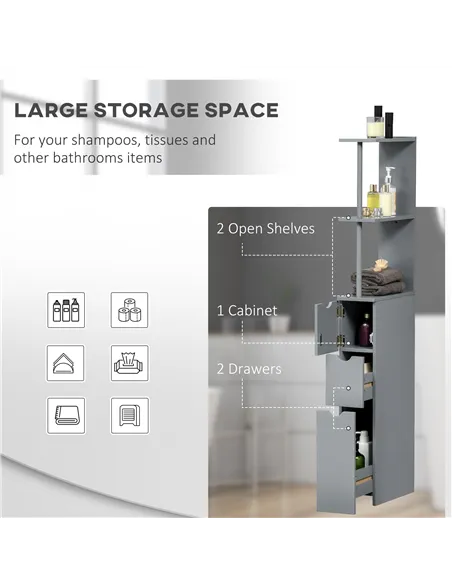 HOMCOM Tall Bathroom Cabinet, Freestanding Bathroom Storage Cabinet with 2-Tier Shelf and Drawers, Narrow Cupboard Storage Unit,
