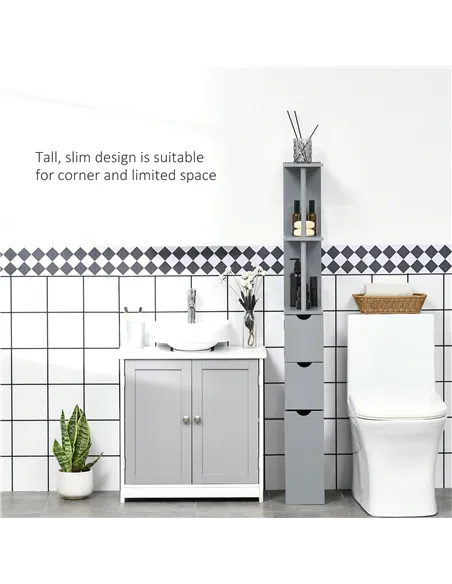 HOMCOM Tall Bathroom Cabinet, Freestanding Bathroom Storage Cabinet with 2-Tier Shelf and Drawers, Narrow Cupboard Storage Unit,