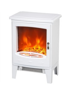 HOMCOM Tempered Glass Casing Electric Fireplace, Freestanding Electric Fire with Realistic Flame Effect, Log Burner with Overhea