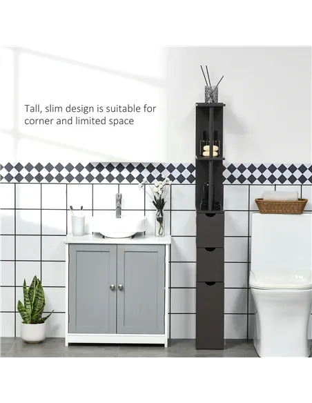 HOMCOM Tall Bathroom Cabinet, Freestanding Bathroom Storage Cabinet with 2-Tier Shelf and Drawers, Narrow Cupboard Storage Unit,