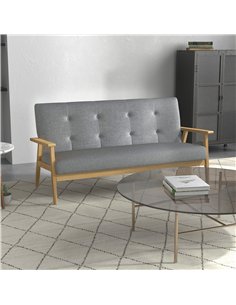 HOMCOM 3 Seater Sofa Modern Linen Fabric Upholstery Tufted Couch with Rubberwood Legs for Living Room and Kitchen, 155cm, Dark G 2