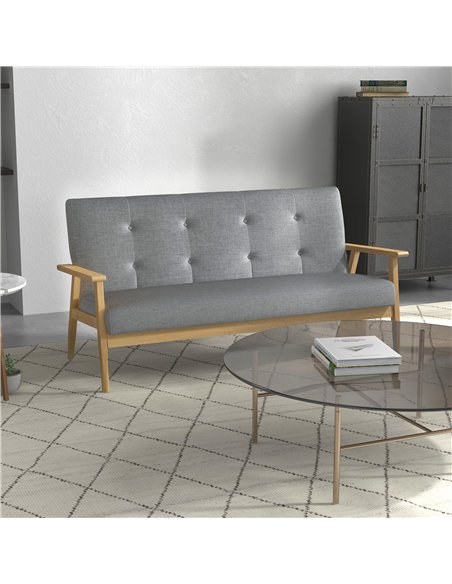 HOMCOM 3 Seater Sofa Modern Linen Fabric Upholstery Tufted Couch with Rubberwood Legs for Living Room and Kitchen, 155cm, Dark G