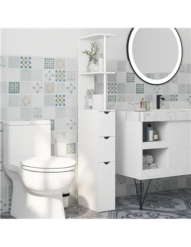 HOMCOM Slim Bathroom Storage Cabinet with Drawers, Tall Bathroom Cupboard with 2-Tier Shelf, White