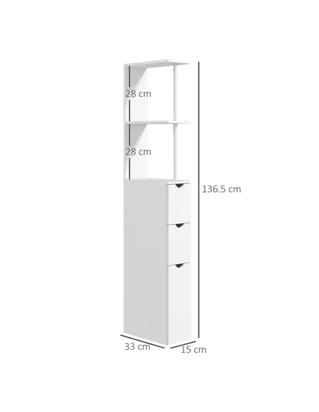 HOMCOM Slim Bathroom Storage Cabinet with Drawers, Tall Bathroom Cupboard with 2-Tier Shelf, White