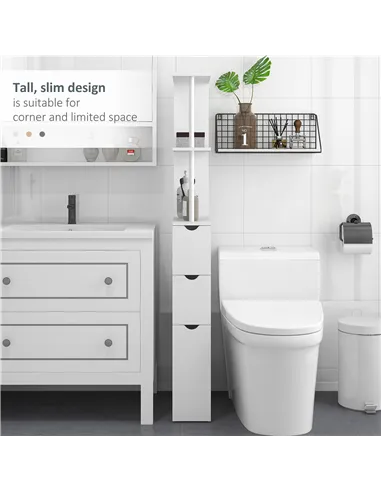 HOMCOM Slim Bathroom Storage Cabinet with Drawers, Tall Bathroom Cupboard with 2-Tier Shelf, White